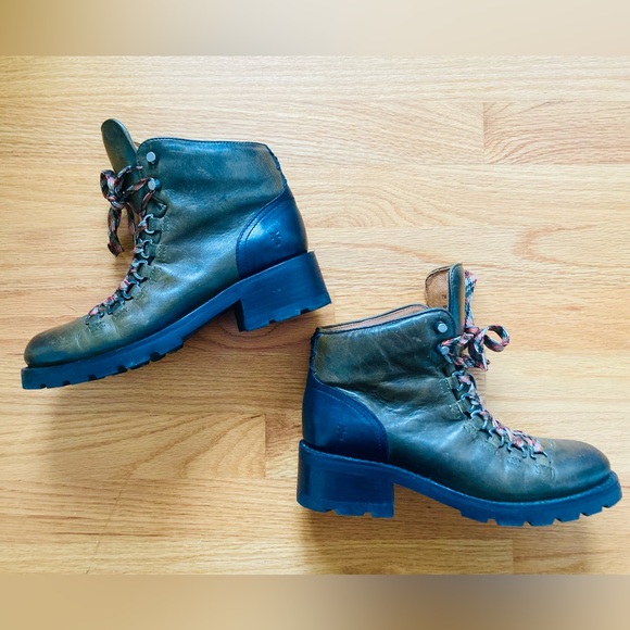 Rare Frye Alta Hiker leather two tone olive multi hiking boot - Picture 2 of 10